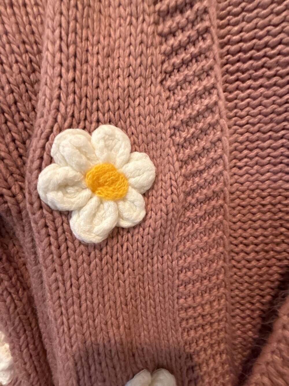 Altar'd State Dusty Rose Pink 3D Daisy Flower Open Front Knit Cardigan Sweater - Picture 3 of 4